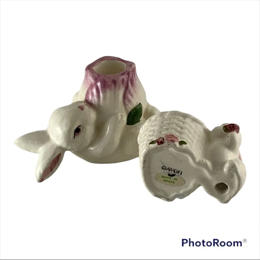 Vintage Avon Easter Bunny Candle Holder Set  Made in Brazil 1970’s 2 Pie…